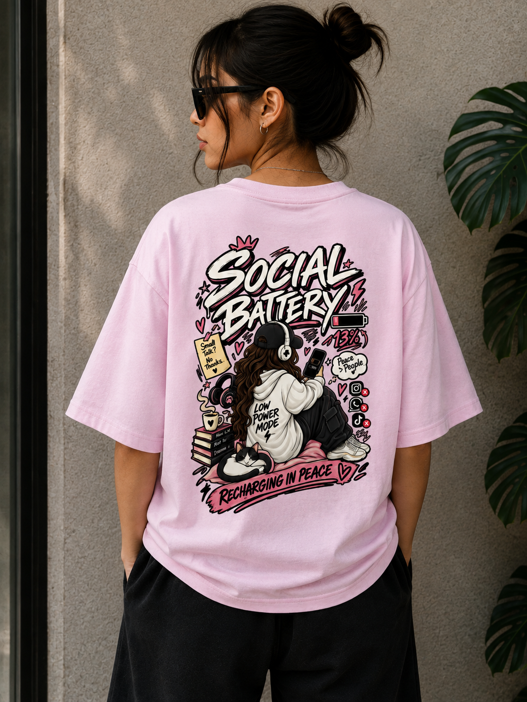 Social Battery — 13% Oversized Graphic T-Shirt