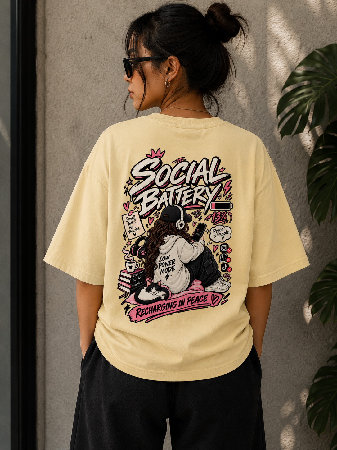 Social Battery — 13% Oversized Graphic T-Shirt