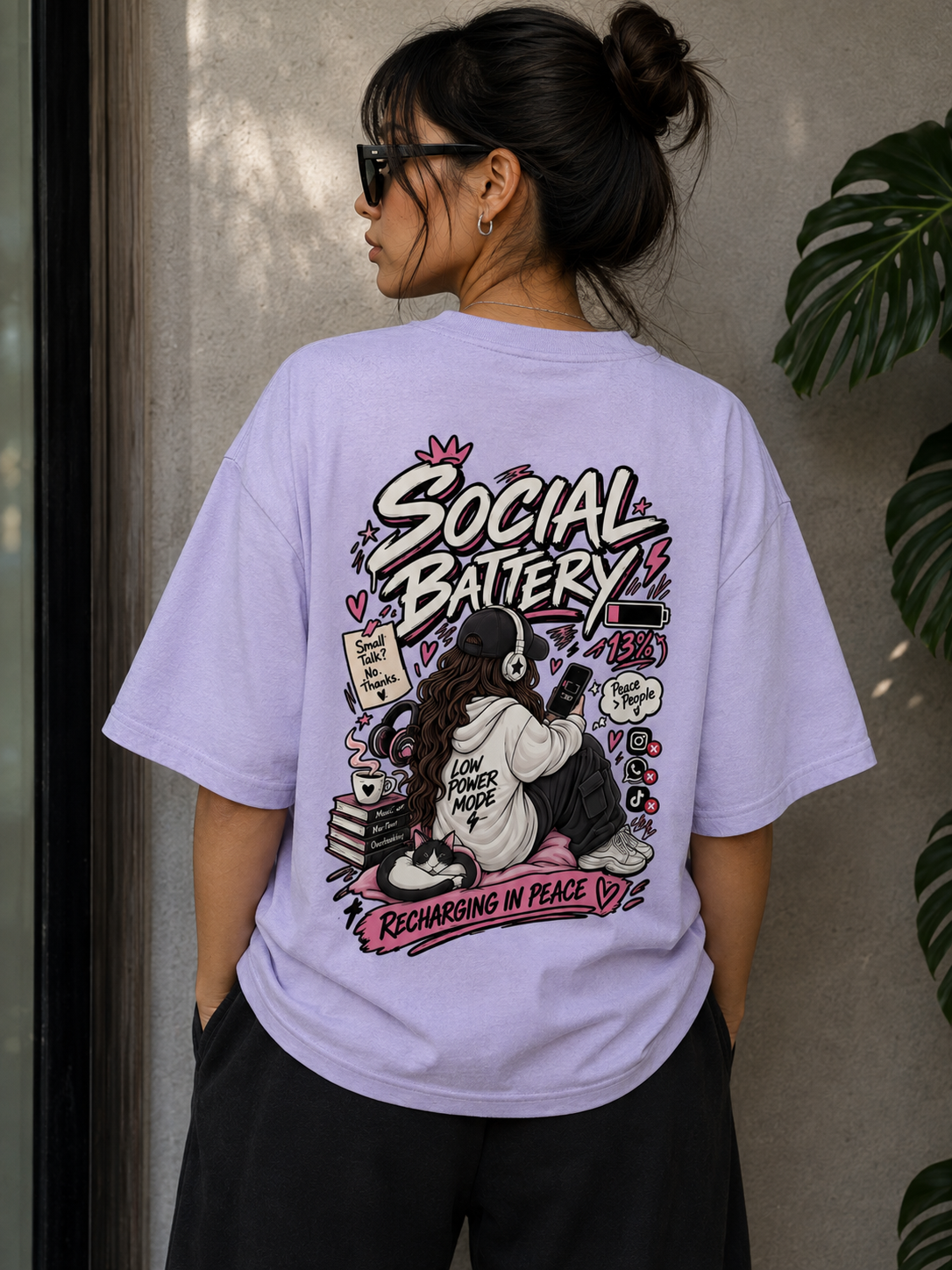 Social Battery — 13% Oversized Graphic T-Shirt