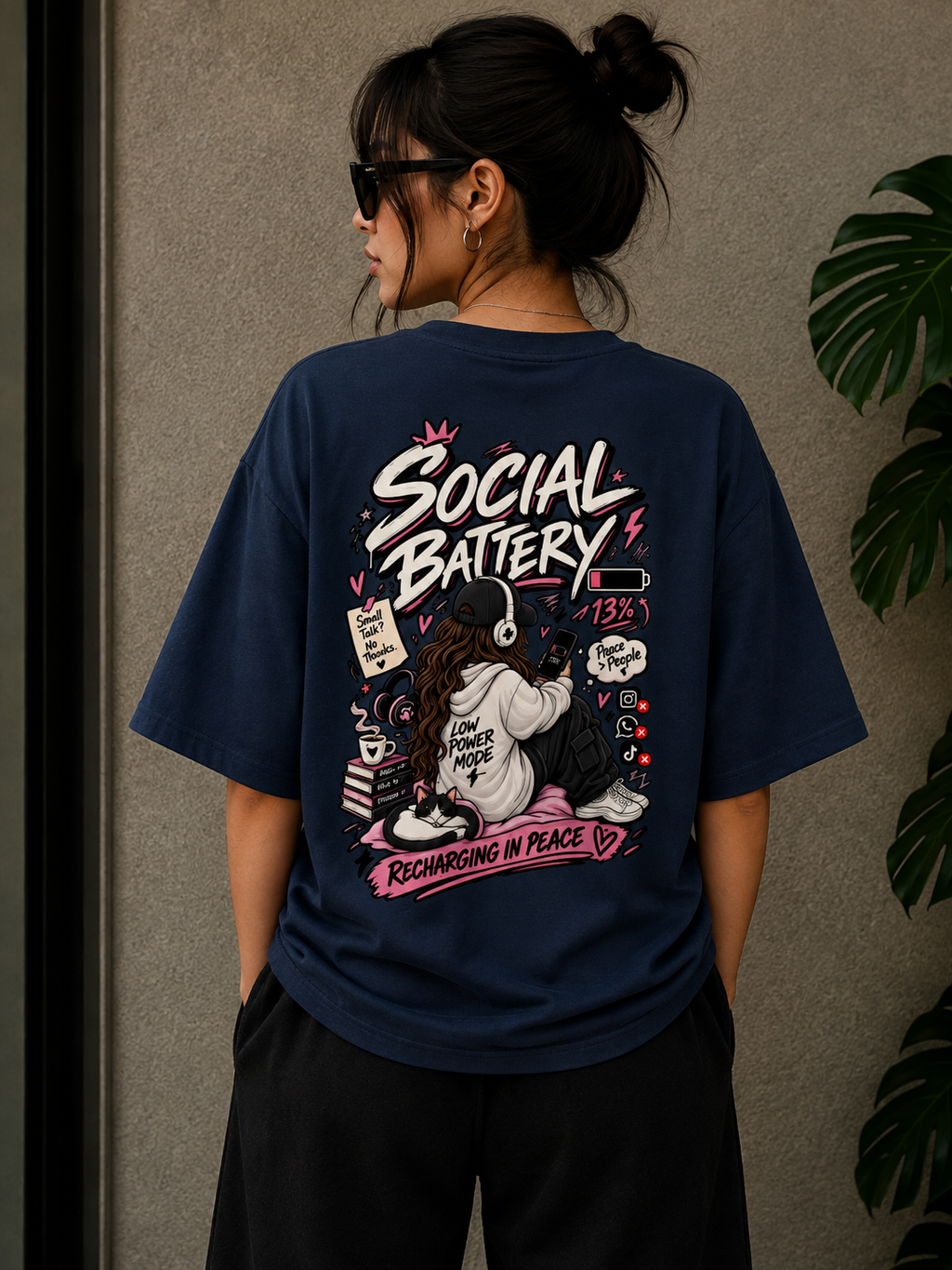 Social Battery — 13% Oversized Graphic T-Shirt