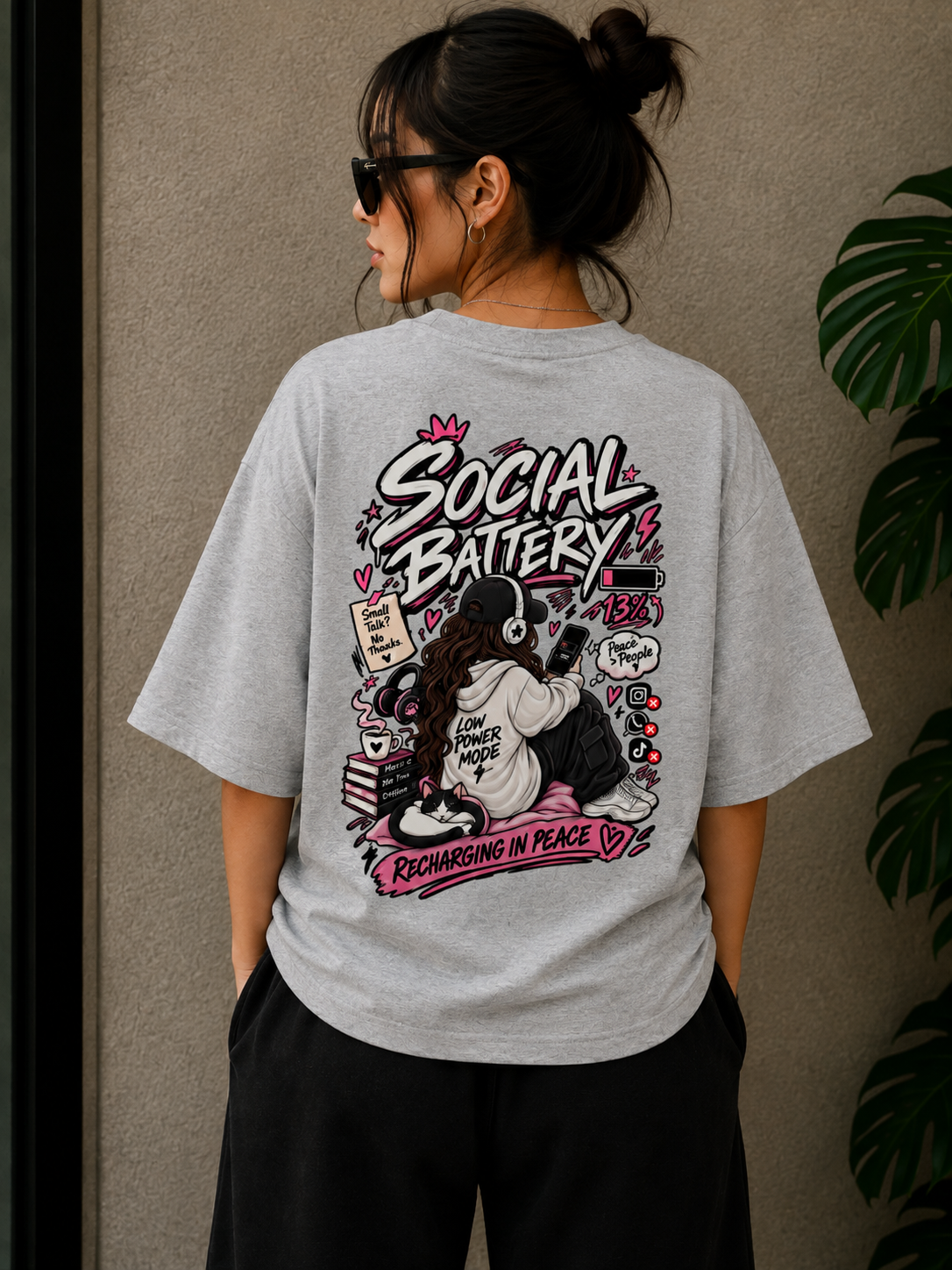 Social Battery — 13% Oversized Graphic T-Shirt