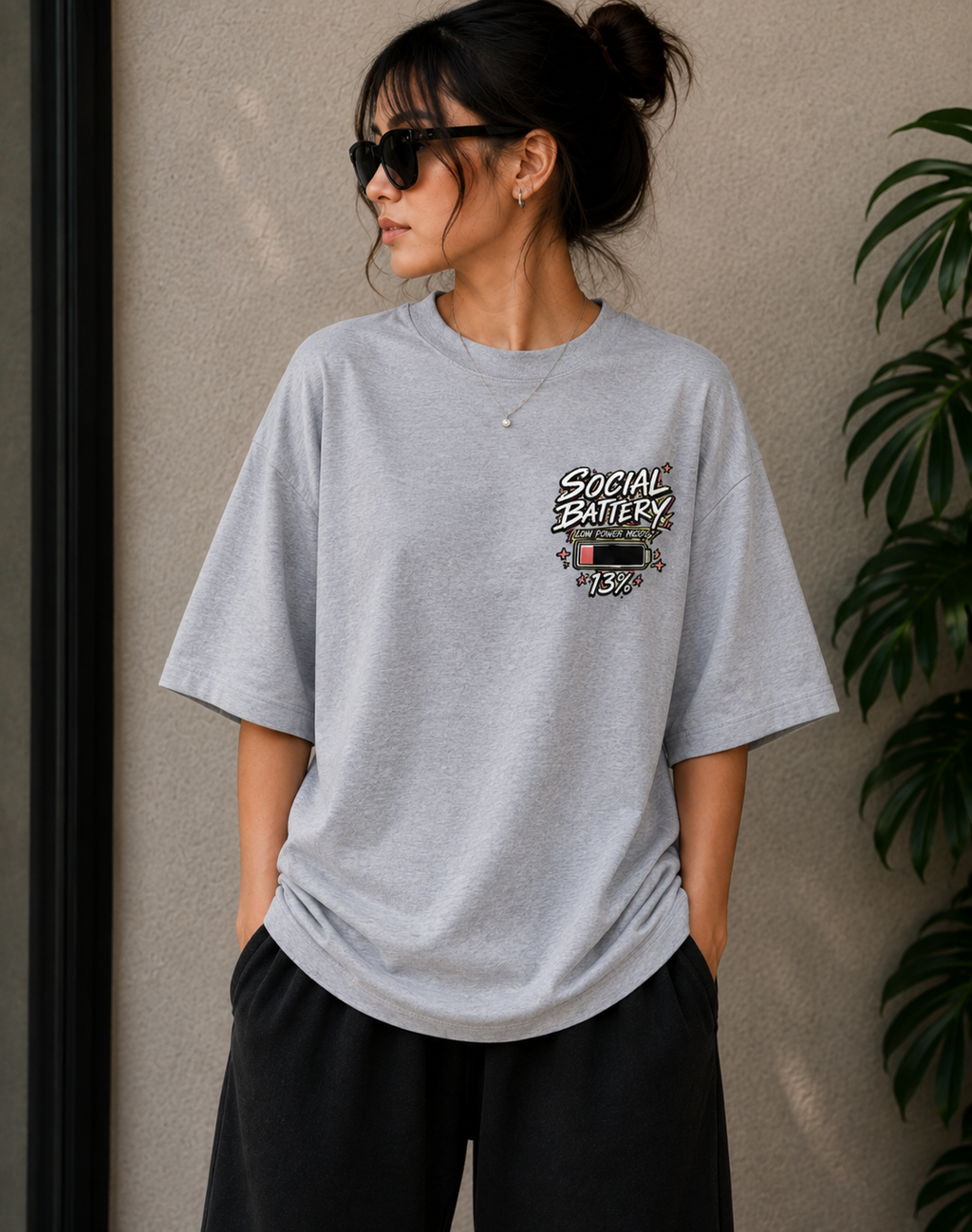 Social Battery — 13% Oversized Graphic T-Shirt