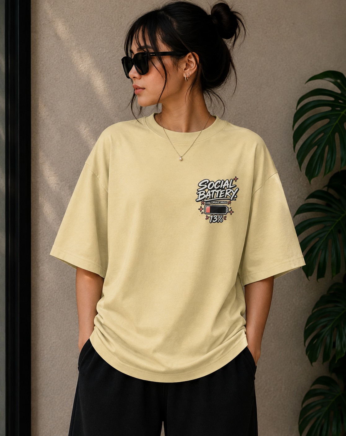 Social Battery — 13% Oversized Graphic T-Shirt