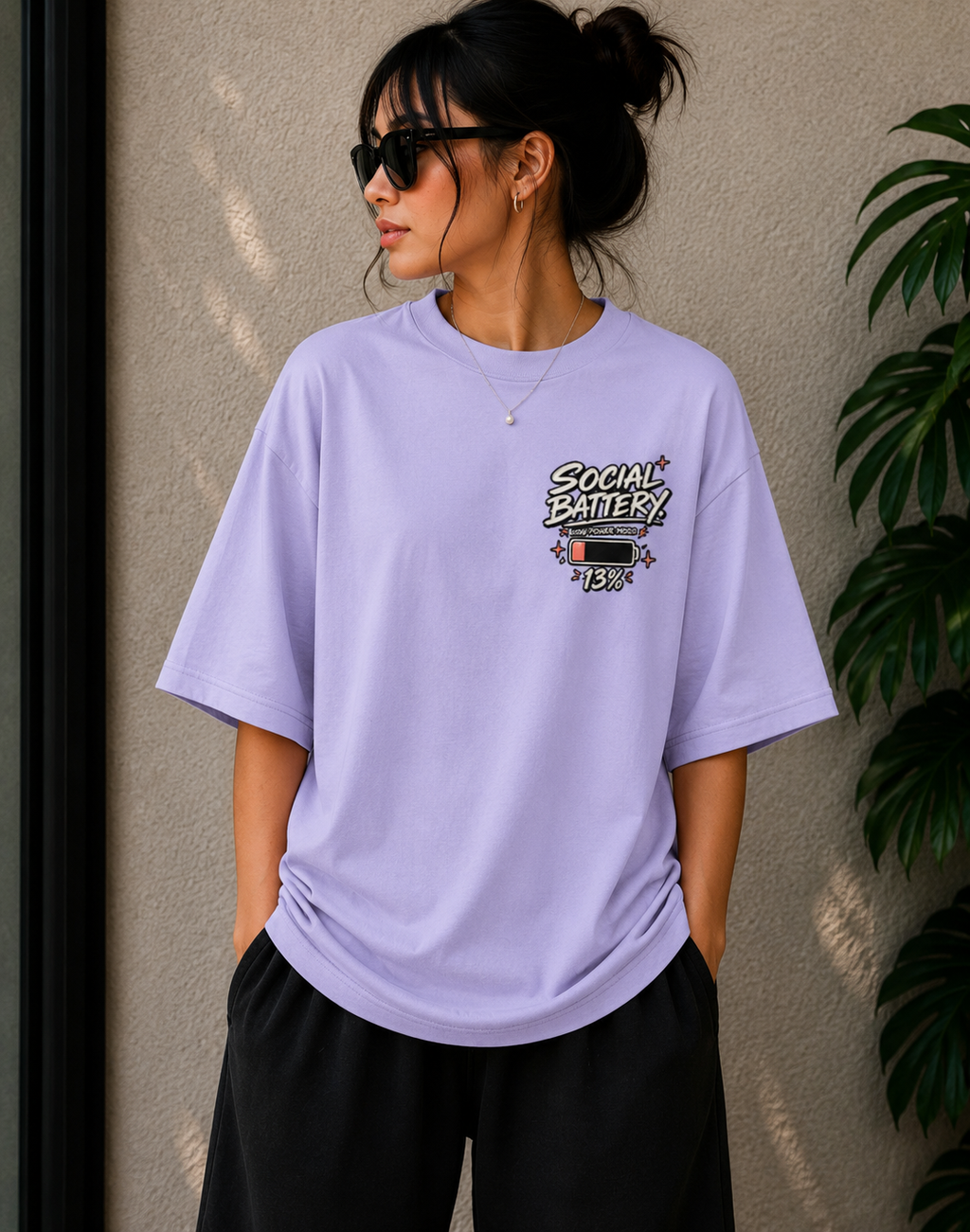 Social Battery — 13% Oversized Graphic T-Shirt