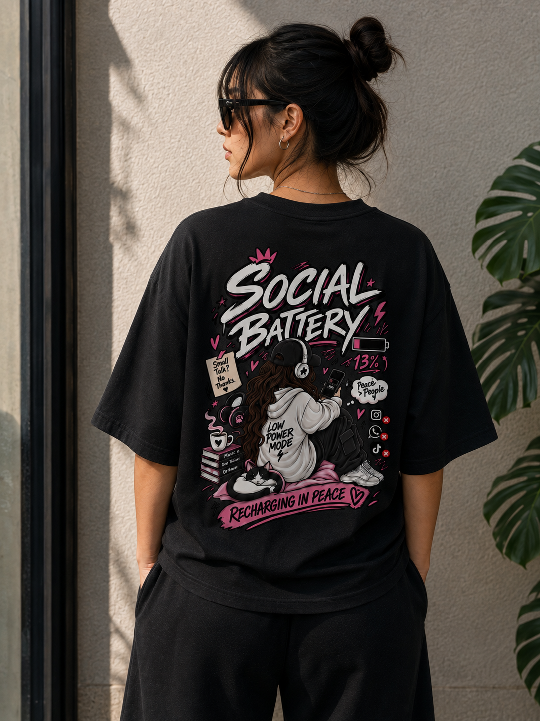 Social Battery — 13% Oversized Graphic T-Shirt