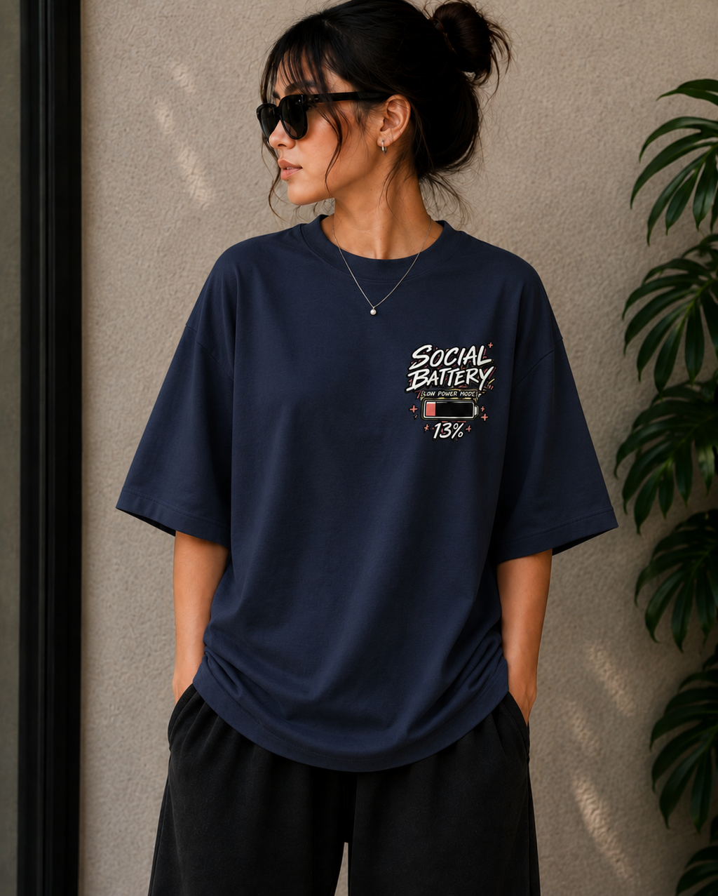 Social Battery — 13% Oversized Graphic T-Shirt