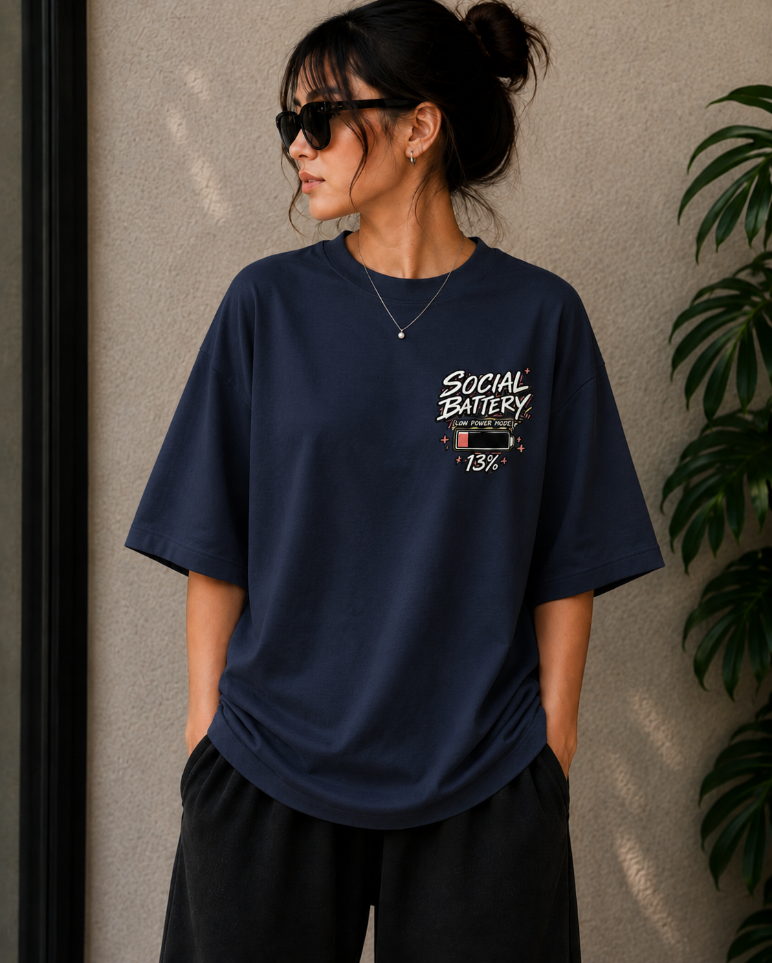 Social Battery — 13% Oversized Graphic T-Shirt