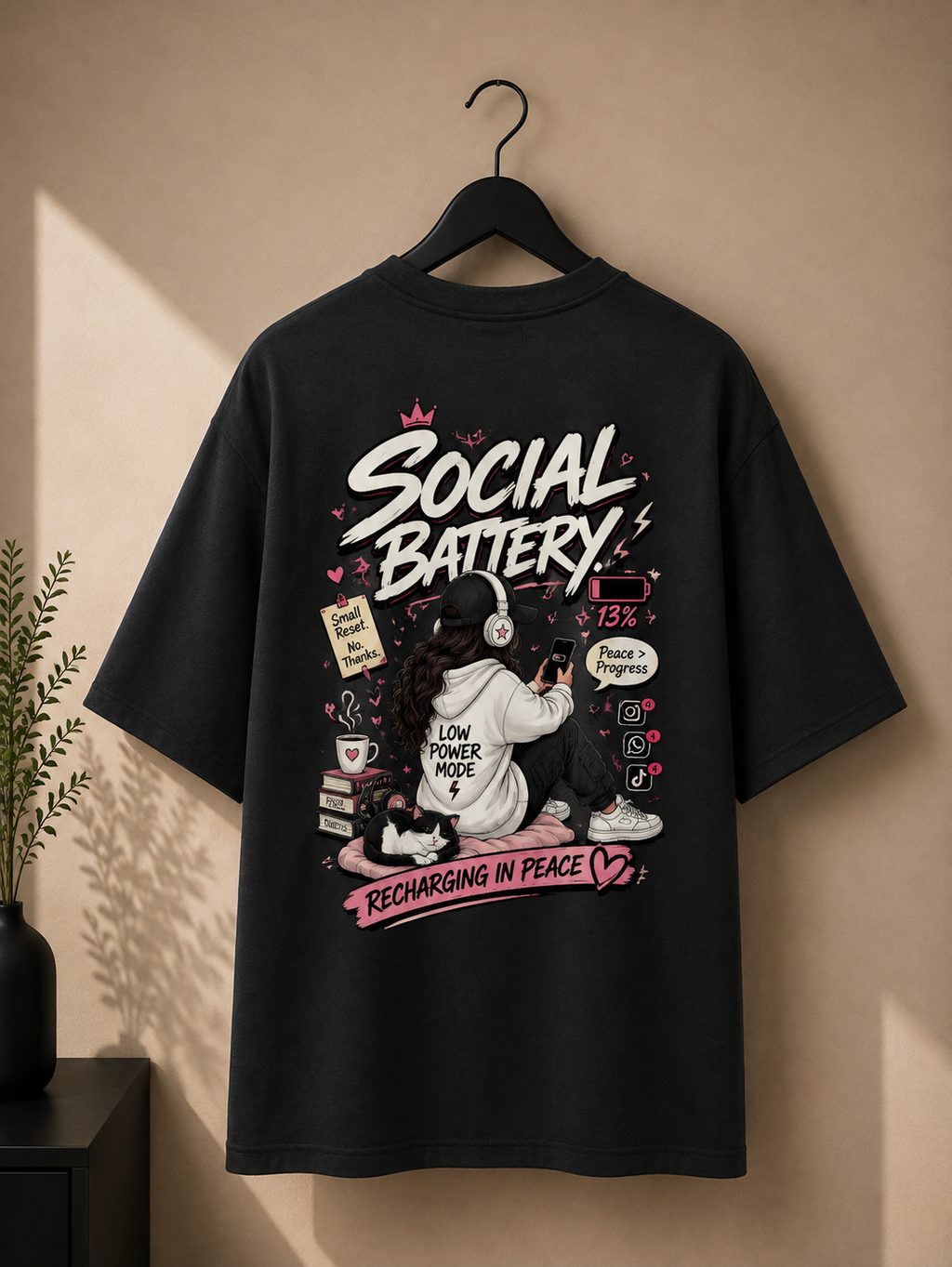 Social Battery — 13% Oversized Graphic T-Shirt