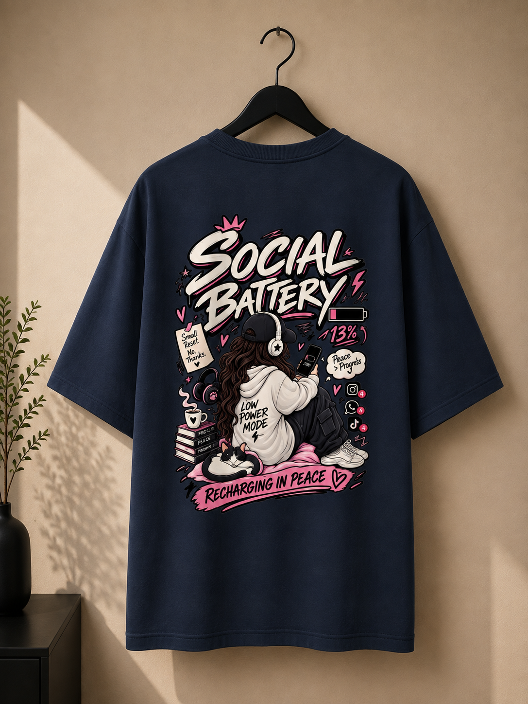 Social Battery — 13% Oversized Graphic T-Shirt