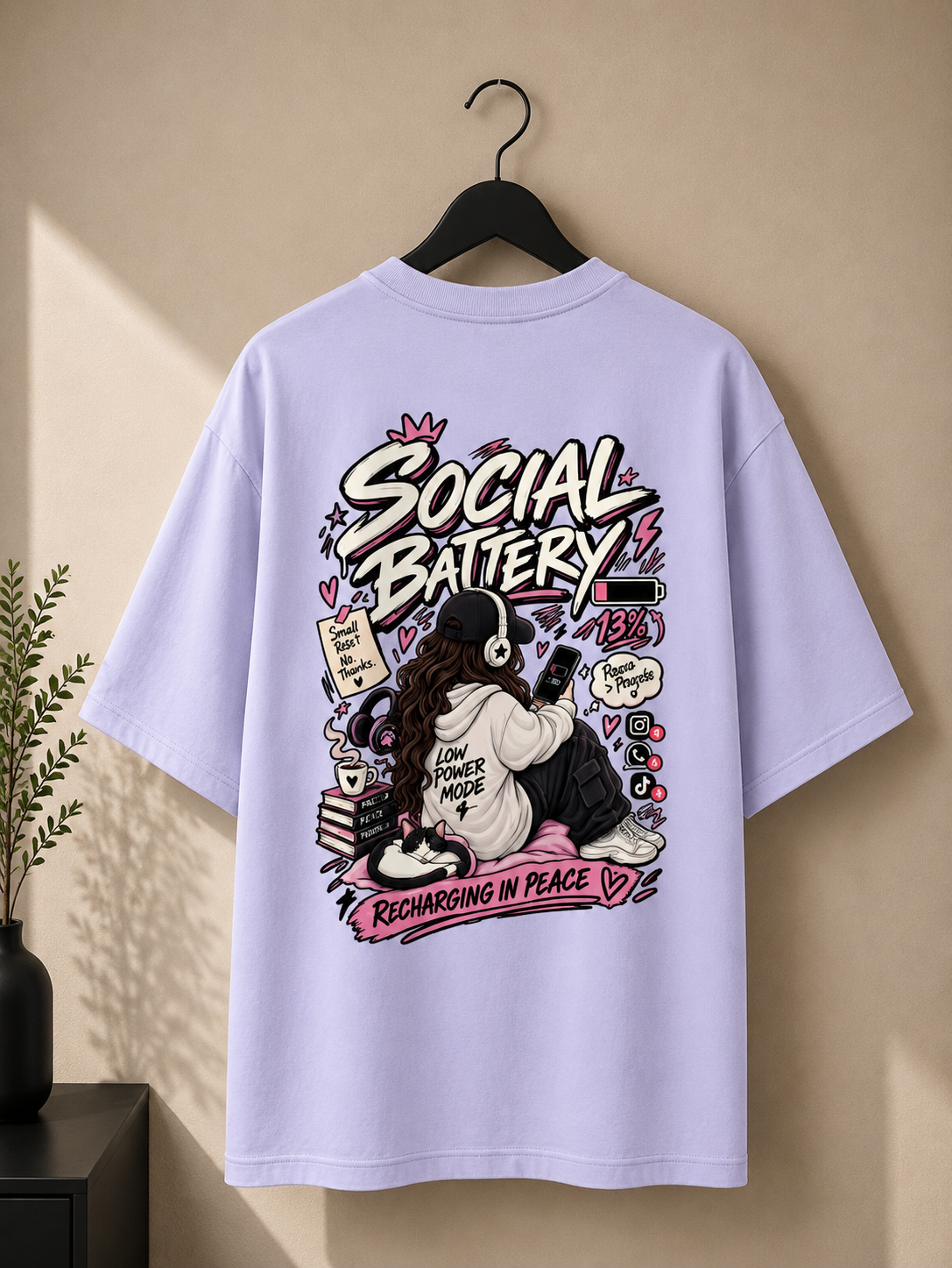 Social Battery — 13% Oversized Graphic T-Shirt