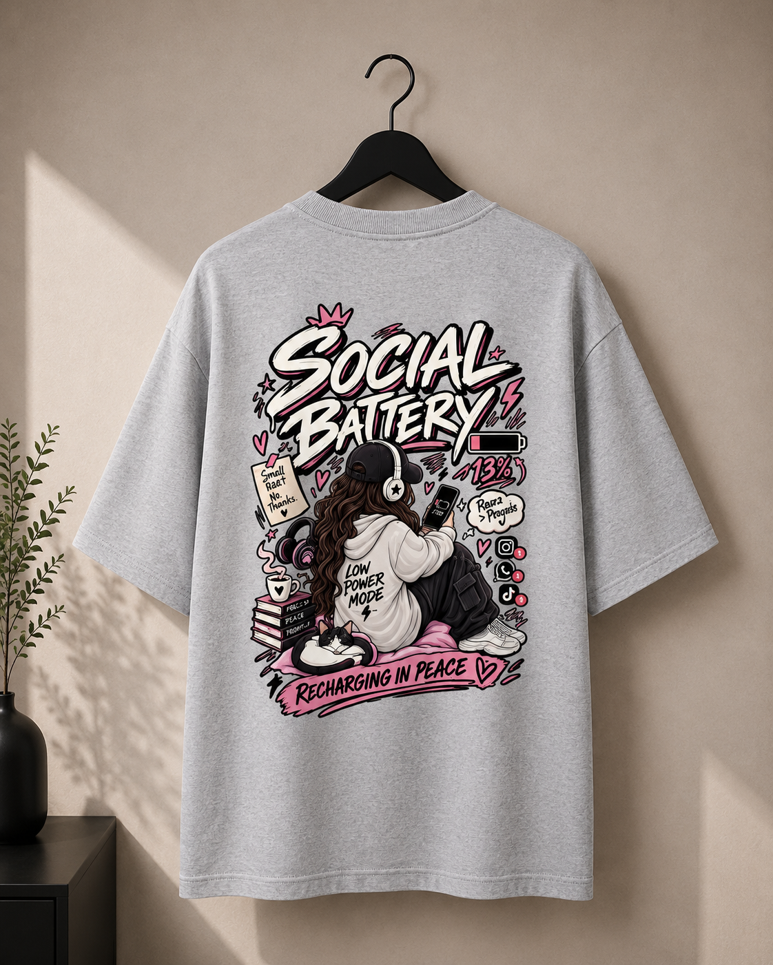 Social Battery — 13% Oversized Graphic T-Shirt
