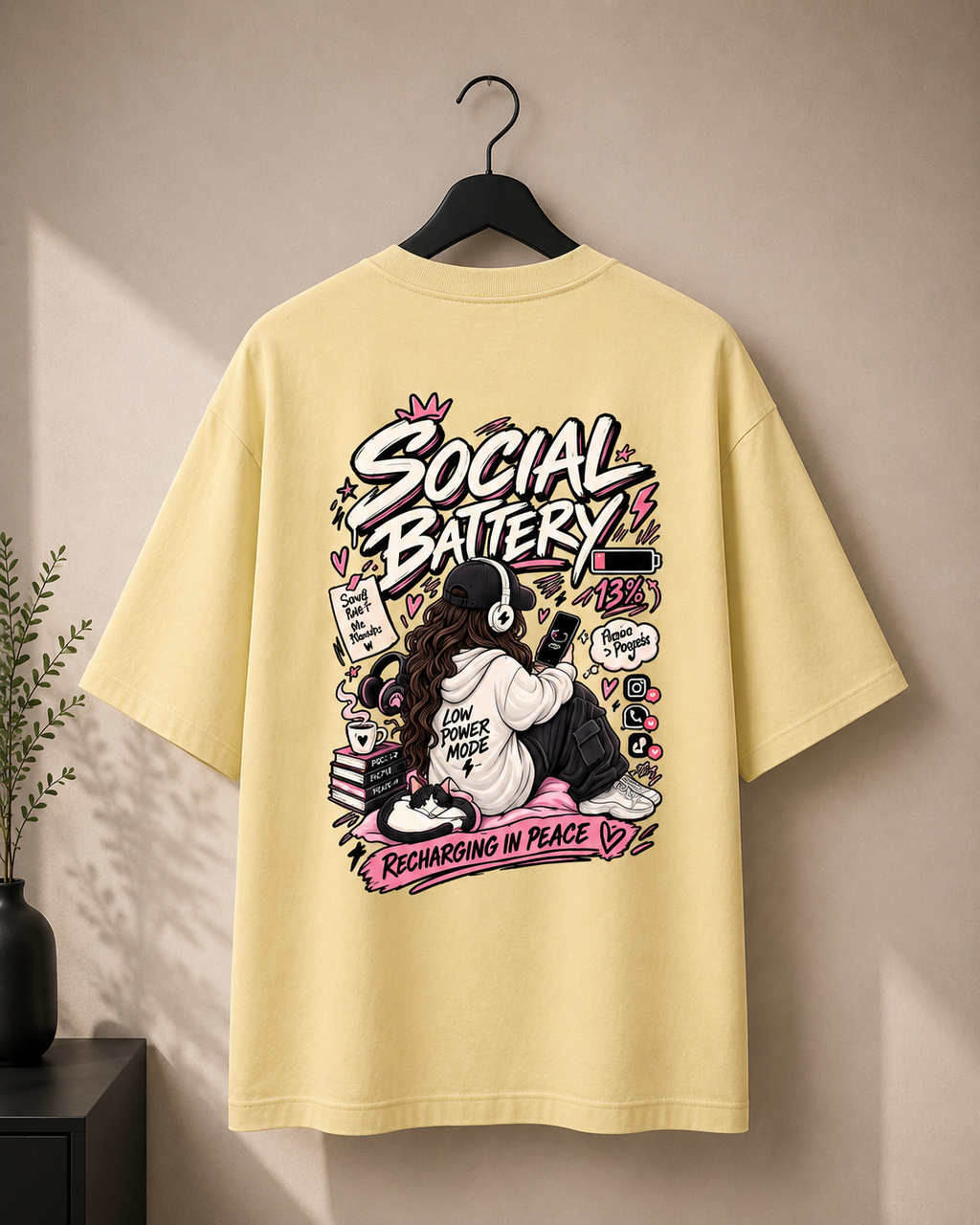 Social Battery — 13% Oversized Graphic T-Shirt