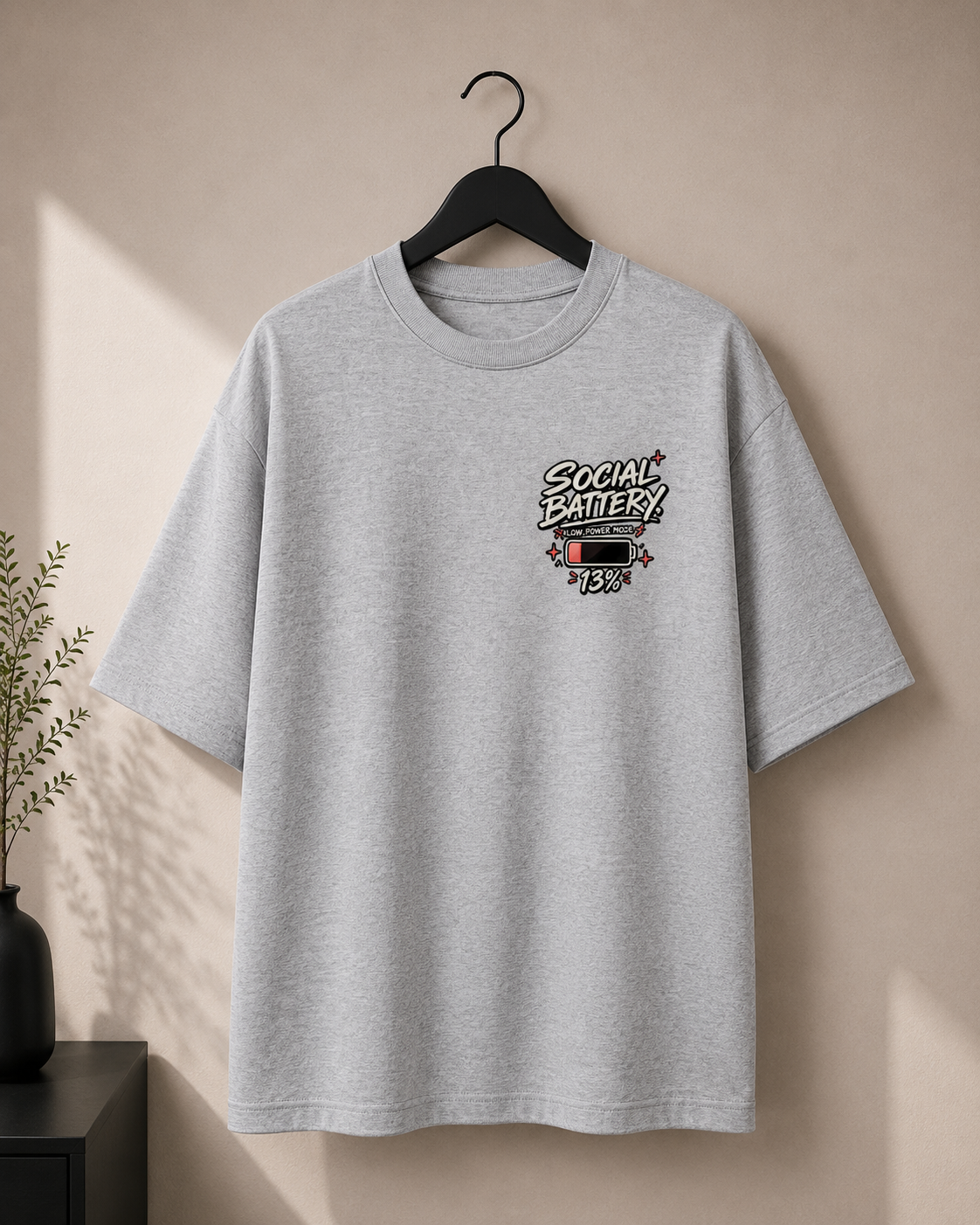 Social Battery — 13% Oversized Graphic T-Shirt