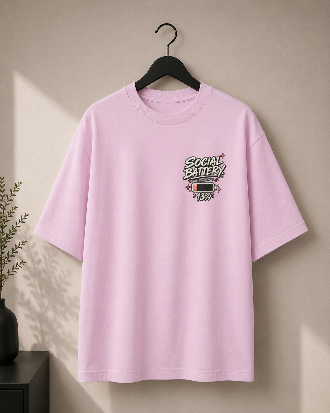 Social Battery — 13% Oversized Graphic T-Shirt