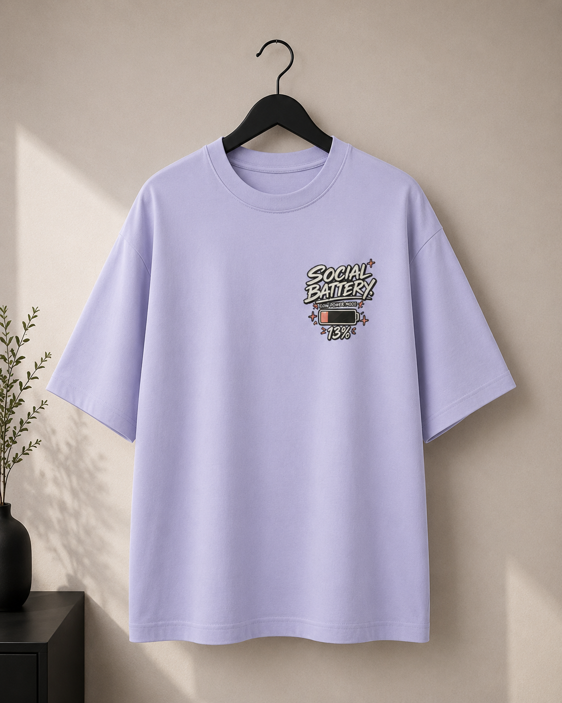 Social Battery — 13% Oversized Graphic T-Shirt