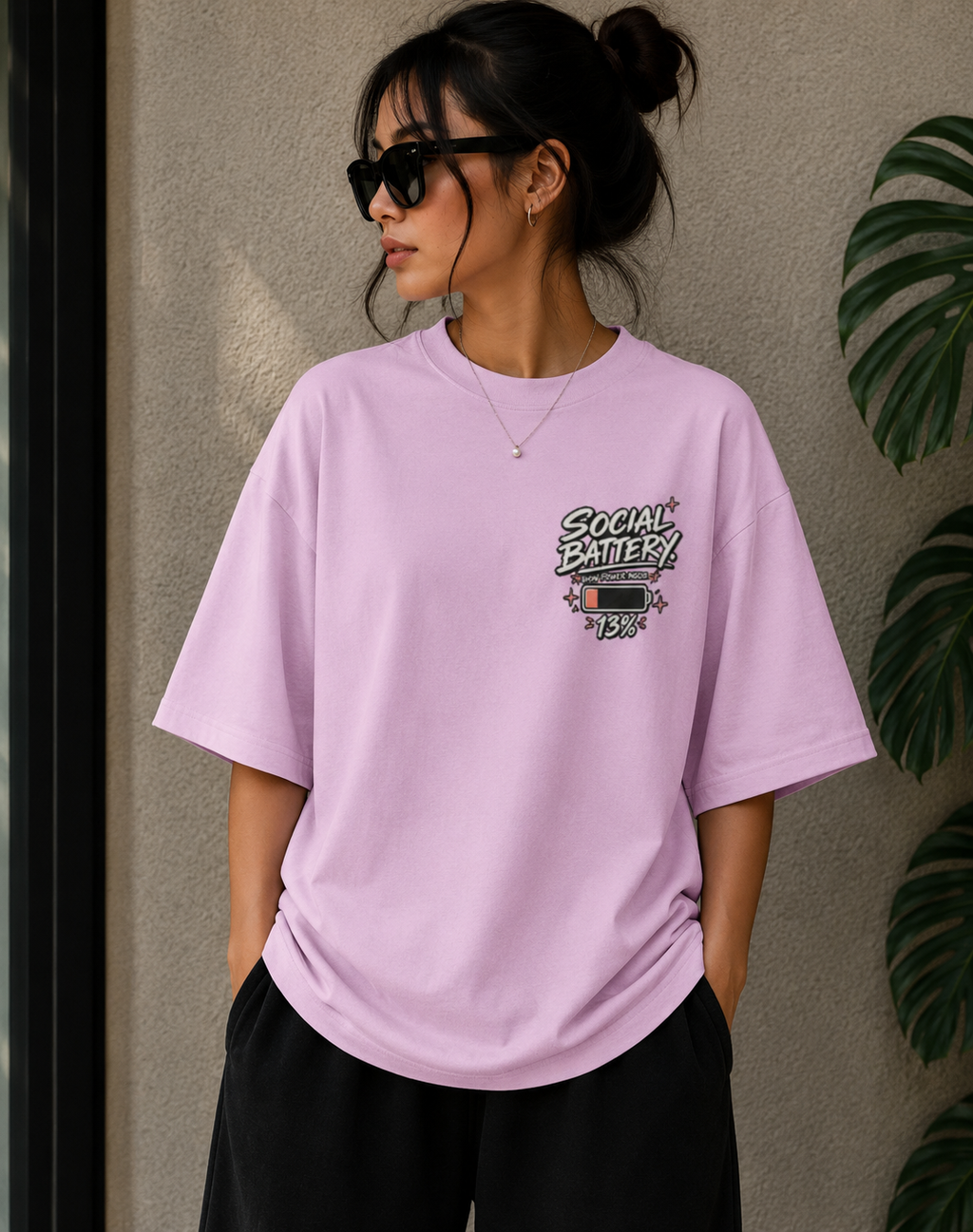 Social Battery — 13% Oversized Graphic T-Shirt